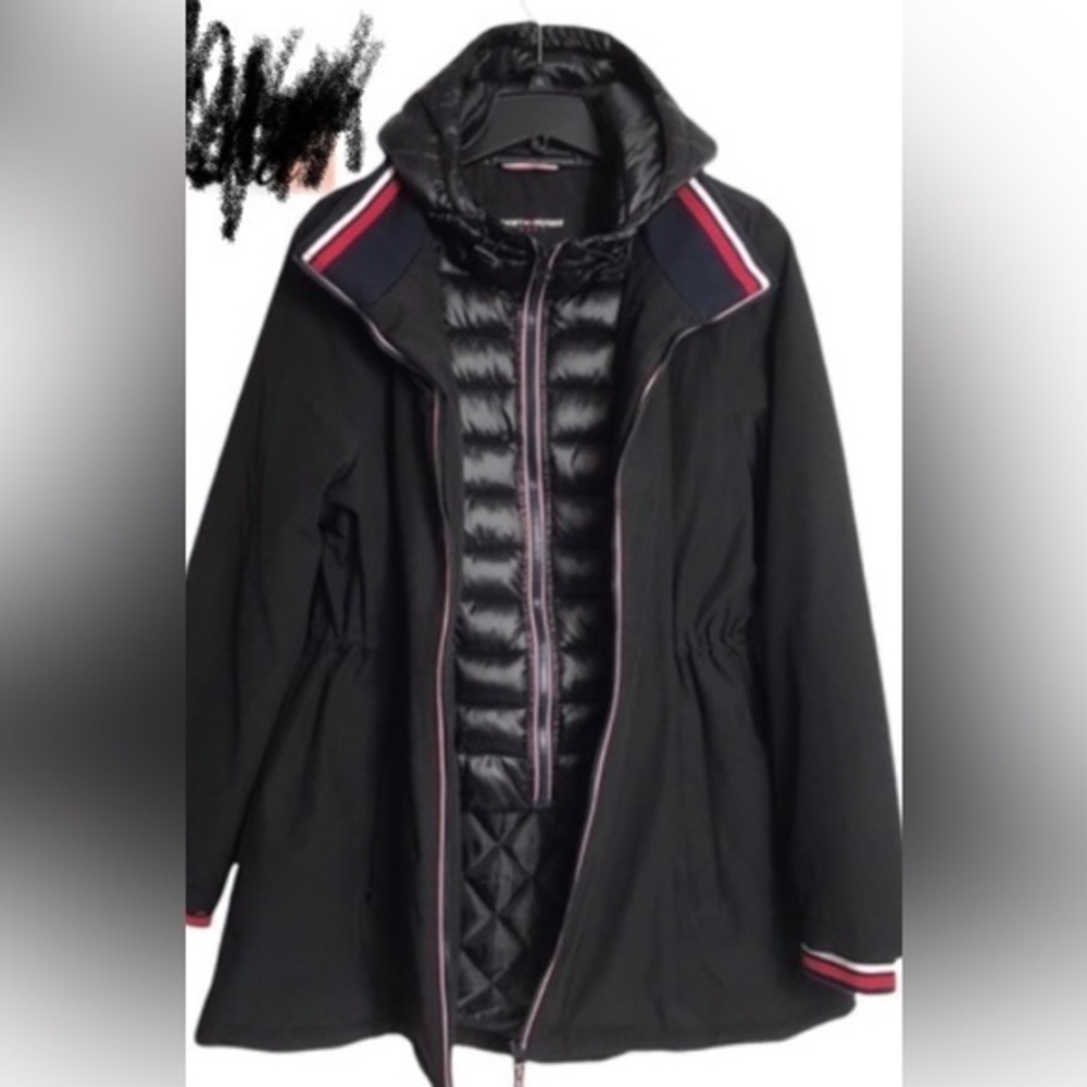 Tommy Hilfiger coat jacket women’s size large w attached‎ vest black w hood - Picture 3 of 16